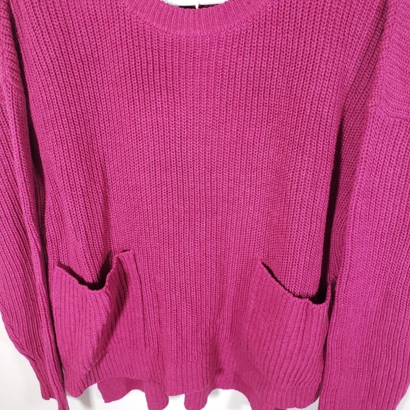 Melloday Dark Pink Oversized Sweater With Pockets - Picture 3 of 4